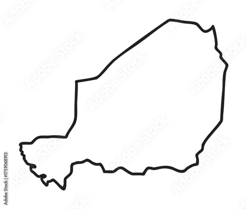 Black outline of the niger country map showing its geographical borders in a simplified linear design.