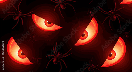Creepy Halloween Wallpaper Featuring Glowing Eyes and Spiders for Spooky Decor