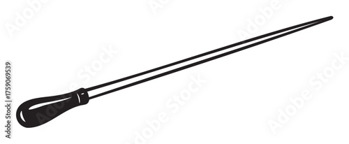 Black outline drawing of a straight, long-handled roasting skewer with a simple grip. tool for cooking, grilling, and outdoor food preparation.