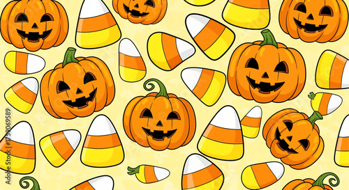 Cute Halloween Wallpaper featuring Pumpkins and Candy Corn for Festive Fall Celebrations