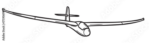 Black outline drawing of a simple glider airplane with long wings and a streamlined fuselage, depicted in a minimal linear style.