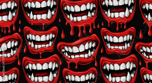 Halloween Wallpaper Spooky Vampire Mouths Dripping Blood - Terrifying Repeat Pattern Design