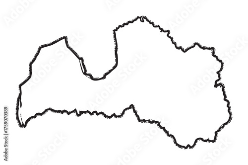 Simplified black outline of latvia's geographical borders depicting its distinctive shape.