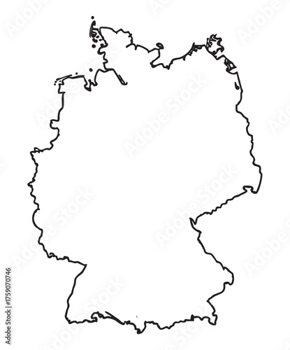 Black outline of germany's map showcasing its distinct geographical borders.