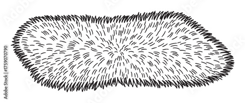 Black outline illustration of a rectangular fluffy carpet or rug with a textured, furry surface.