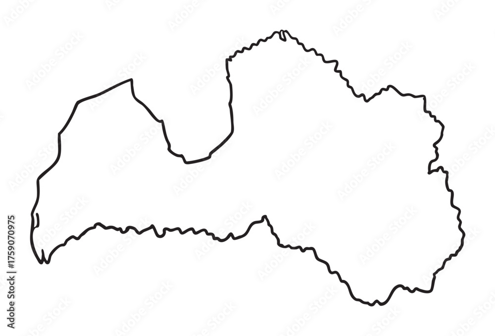 Obraz premium Black outline of the map of latvia with irregular, jagged edges representing the country's geographic boundaries.