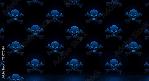 Dark Halloween Wallpaper with Blue Skull Pattern - Spooky and Mysterious Design