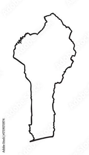 Simple black outline vector of the map of benin, showcasing its geographical borders and distinctive shape.