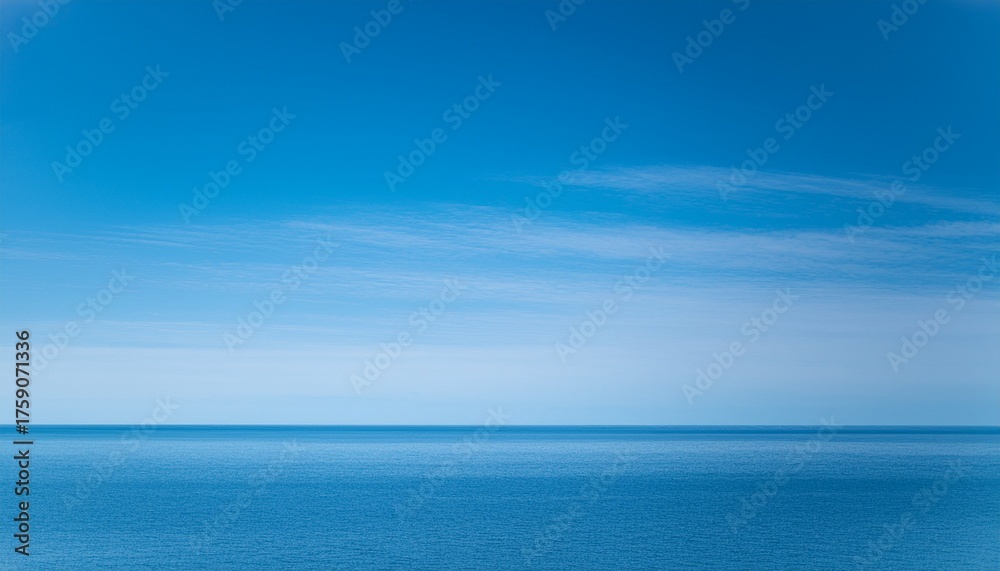 Obraz premium Bright blue sky with cirrus clouds over calm ocean water in the daytime 