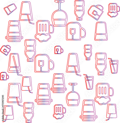 Collection of Outline Drawings of Various Drinkware and Cups