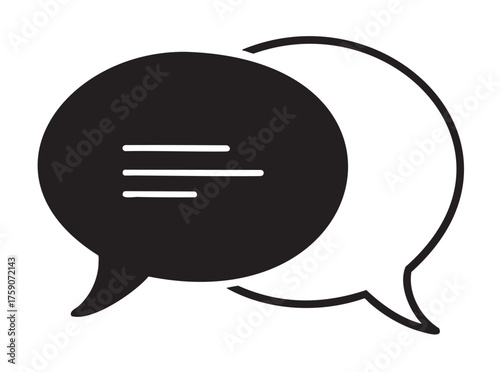 Black and white speech bubbles with horizontal lines indicating text on a minimalist background.