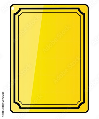 Golden, framed rectangle plate; empty, for message, on white background. Usage mockup