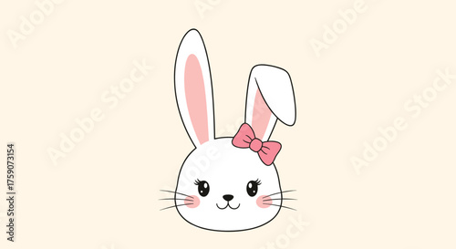 A cute and adorable fluffy white bunny with big pink ears wearing a pink bow tie.
