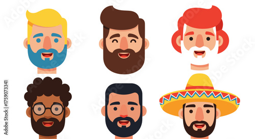 A collection of six distinct and diverse cartoon portraits of men.