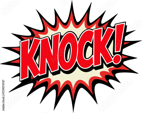 Vibrant comic book knock explosion with bold lettering for dynamic impact and attention-grabbing designs perfect for retro and pop art projects