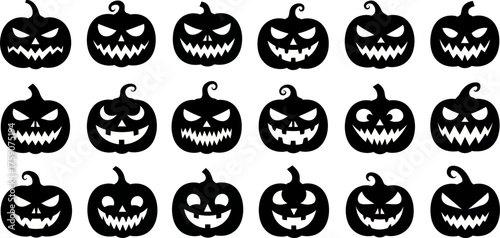 Spooky carved pumpkins for Halloween designs, perfect for invitations, decorations, and themed party supplies to add a touch of frightful fun