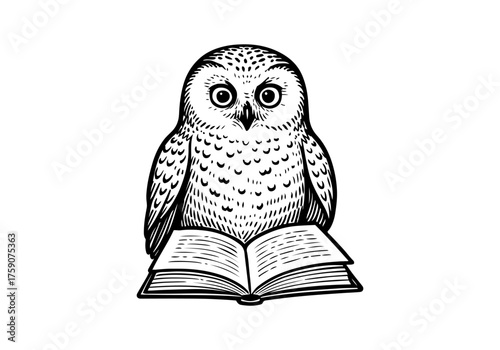 Snowy Owl hand drawn simple engraved vector illustration