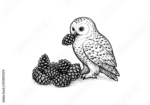 Snowy Owl hand drawn simple engraved vector illustration