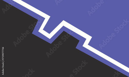 Minimalist geometric background with a diagonal split. Features a bold white zigzag line separating solid dark gray and vibrant blue-violet areas