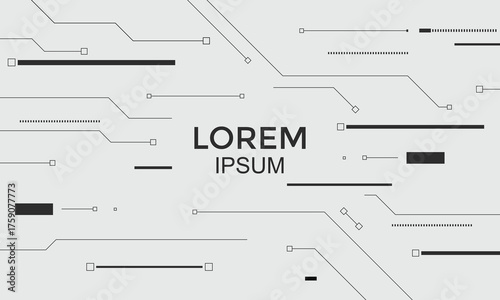 Abstract vector background or template featuring minimal, black and white circuit board lines and digital connection points, giving a clean, futuristic, and high-tech feel