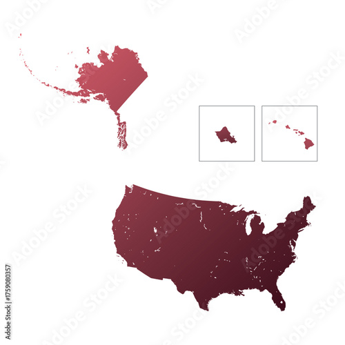 Map United States of America, sign silhouette. Detailed map of USA. World Map Globe. Vector Illustration isolated on white background. North America continent.