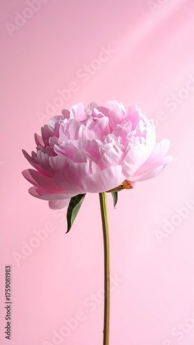 Elegant Pink Peony Blossom on a Soft Pink Background.