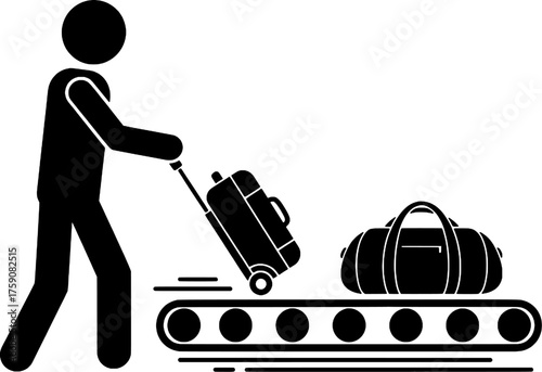 Passenger Placing Luggage on Airport Security Check Conveyor Belt Silhouette Icon