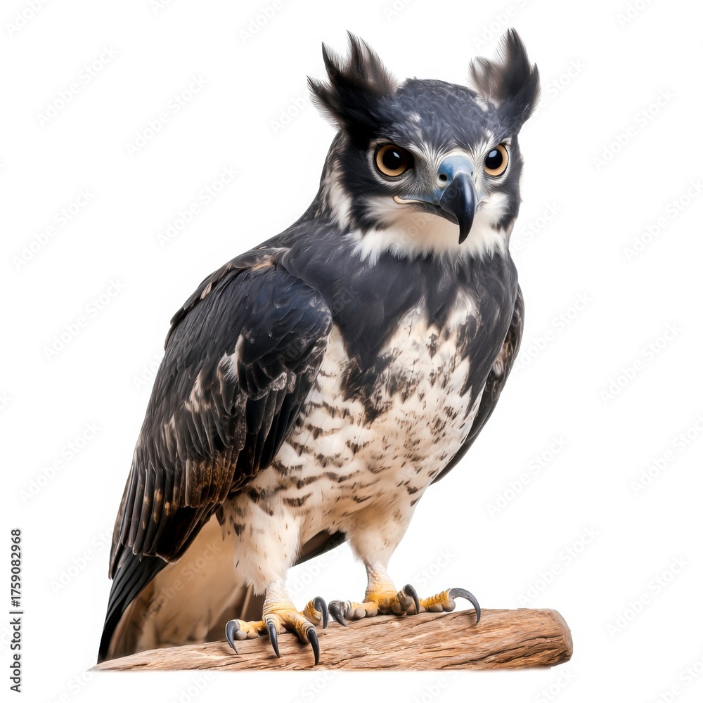 Fototapeta premium Majestic hawk perched on a wood branch with striking features and intense gaze