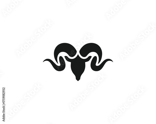 Black silhouette of a ram head with large curved horns on a white background sheep