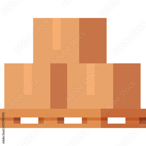 Stacked Cardboard Boxes on a Wooden Pallet Simple Flat Icon Illustration with Transparent Background