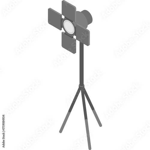 Studio Lighting Equipment on Tripod Stand A Gray Isometric Graphic Element For Media Production And Photography