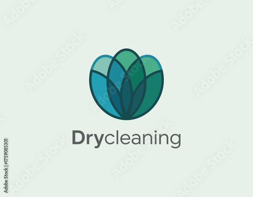 An artistic interpretation of a lotus flower is designed to represent purity and cleanliness, ideal for branding in the dry cleaning or laundry services sector.