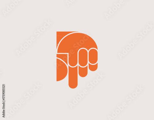 A contemporary design showcasing a stylized orange hand pointing downwards, symbolizing direction and engagement in a modern and artistic way.