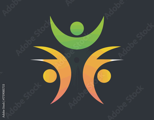 This logo depicts three abstract figures in motion, rendered in vibrant colors, representing community and collaboration, ideal for health and wellness campaigns.