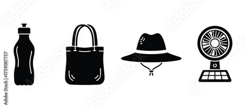 Outdoor Essentials Icons Water Bottle Tote Bag Hat Fan Collection