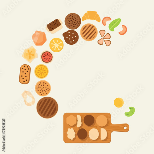 Assortment of Cookies and Treats Arranged in a SemiCircular Shape.