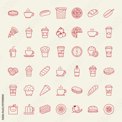 Assortment of various food and beverage icons in a grid layout.