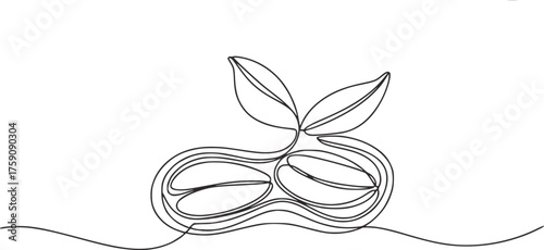 Continuous line drawing of coffee beans and leaves illustration single line