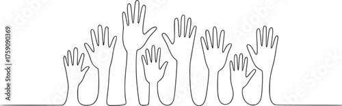 Diverse raised hands line art illustration unity