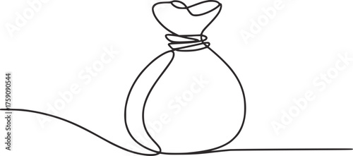 Minimalist continuous line drawing of a money bag finance wealth