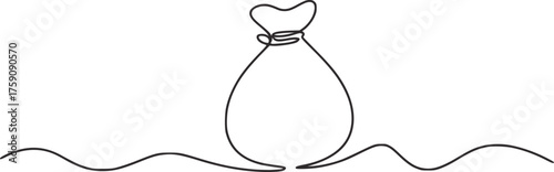 Minimalist continuous line drawing of a tied sack drawstring