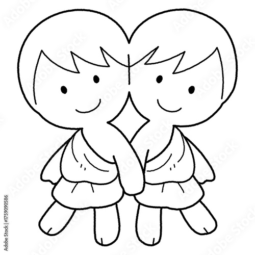 モノクロのかわいい双子のイラスト