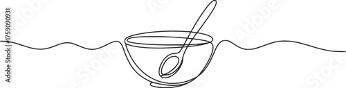 Minimalist line drawing of a bowl with spoon simple