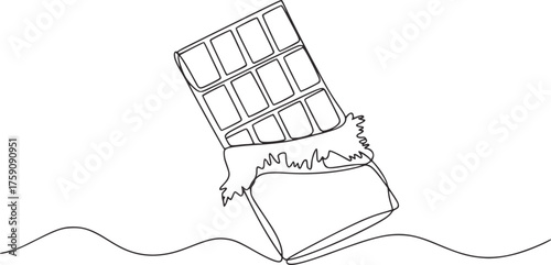 Minimalist line drawing of a chocolate bar with wrapper line art food