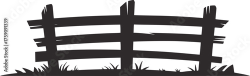 Rustic wooden fence illustration with grass silhouette