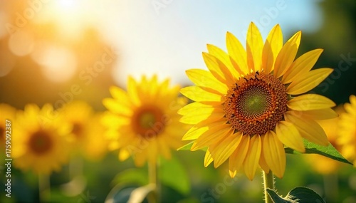 Sunflowers Basking in Golden Sunlight A Cheerful Summer Scene of Vibrant Blossoms Radiating Joy and Happiness