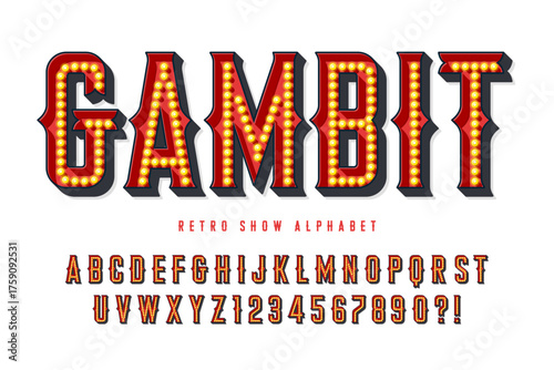 Bright lights alphabet design, cabaret, fairy LED lamps letters and numbers.