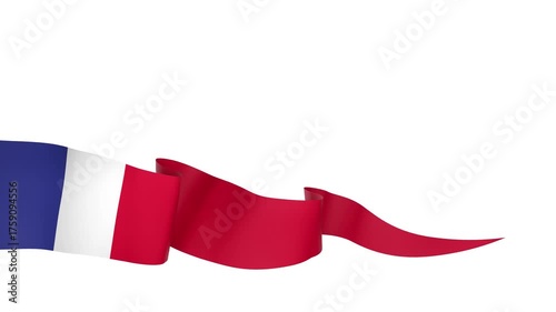 Waving France Flag Ribbon on White Background with Alpha