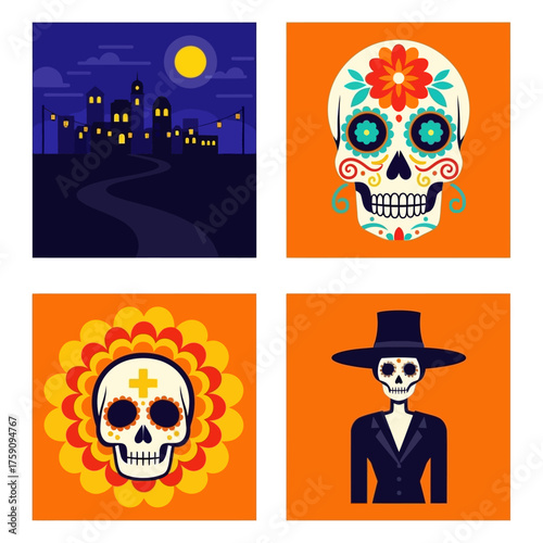 Design of dia de muertos badge collection vector illustration
