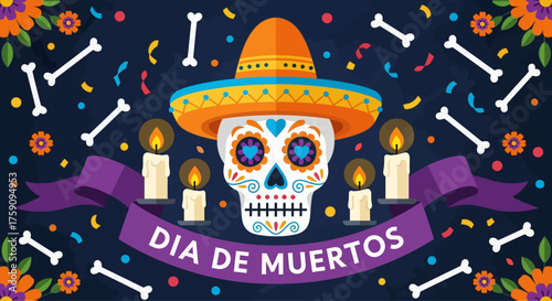 Landscape banner dia de muertos vector illustration